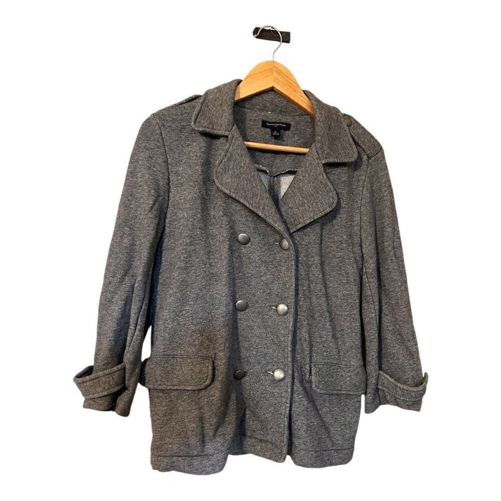 Banana Republic Women's M Double Breasted Tweed Peacoat Heathered Gray Academia